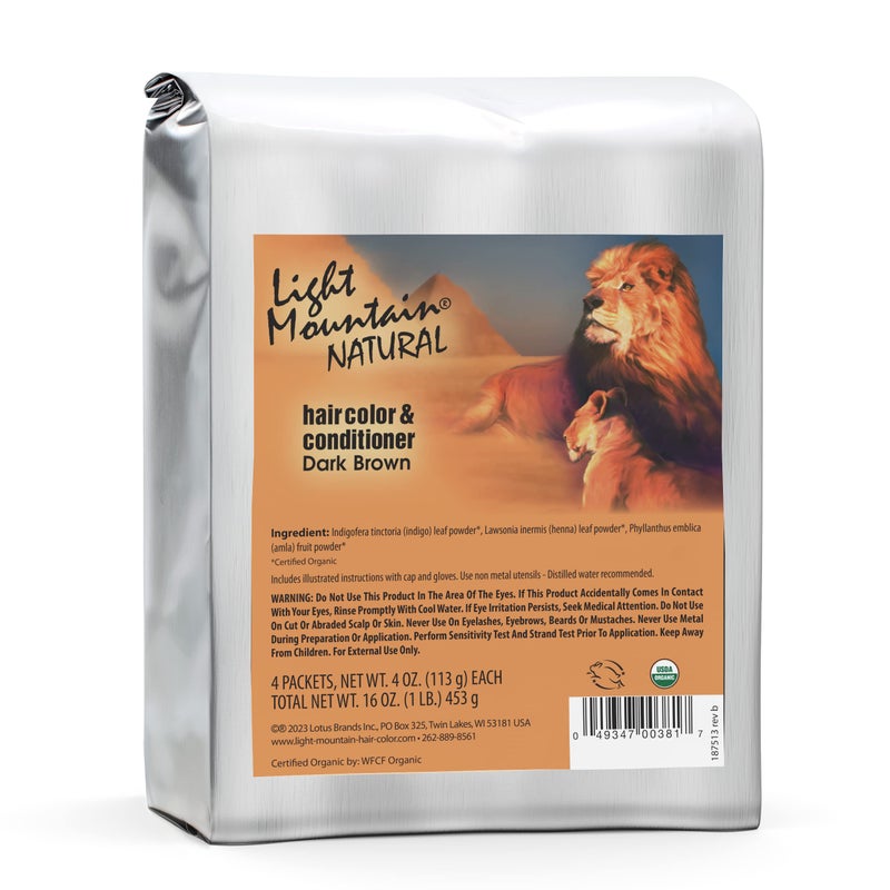 Light Mountain Henna Hair Color & Conditioner, Bulk 1 Pound â€“ Dark Brown Hair Dye, Organic Henna Leaf Powder and Botanicals, Chemical-Free, Semi-Permanent Hair Color + 4 Hair Clips - Image 1