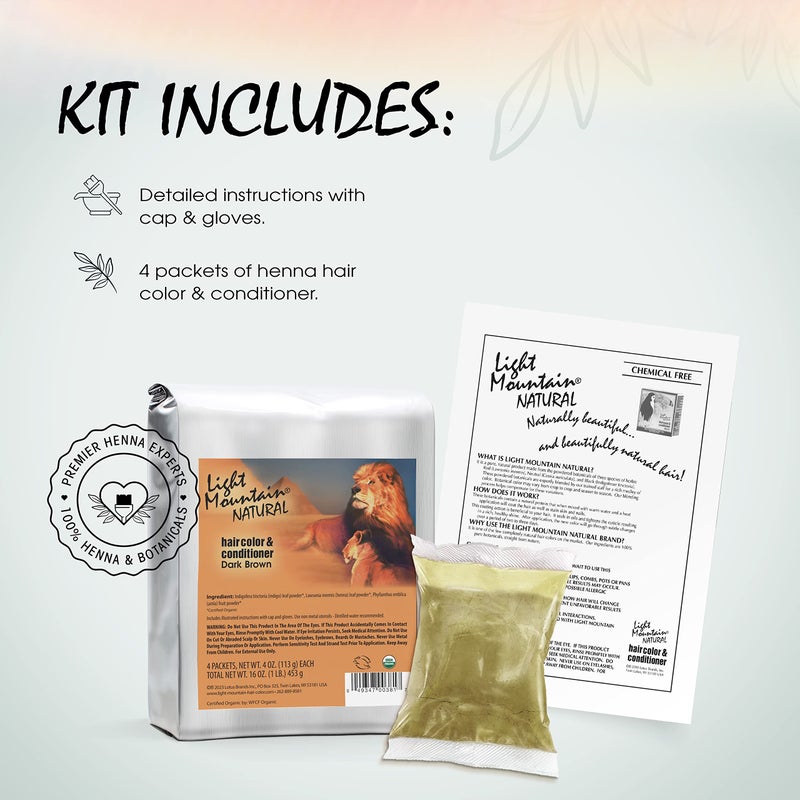 Light Mountain Henna Hair Color & Conditioner, Bulk 1 Pound â€“ Dark Brown Hair Dye, Organic Henna Leaf Powder and Botanicals, Chemical-Free, Semi-Permanent Hair Color + 4 Hair Clips - Image 2