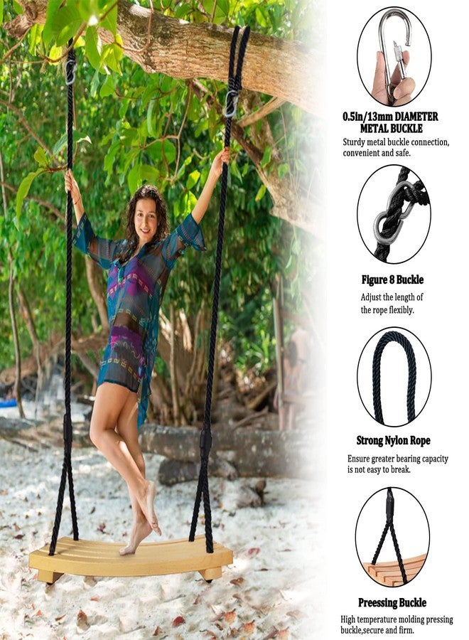 Favuit Wooden Swing Seat, Hanging Tree Swing for Adults Kids Outdoor Wood Swing Set Accessories with Height Adjustable Nylon Hanging Rope for Backyard Patio Garden Playground (26"x12") - Image 3
