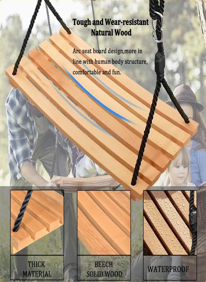 Favuit Wooden Swing Seat, Hanging Tree Swing for Adults Kids Outdoor Wood Swing Set Accessories with Height Adjustable Nylon Hanging Rope for Backyard Patio Garden Playground (26"x12") - Image 4