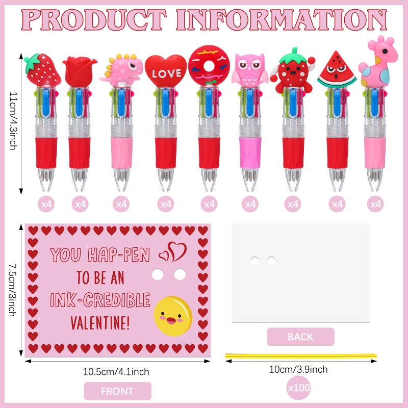 Tinlade 36 Set Valentines Day Multicolor Pen and Card Valentine's Day Classroom Exchange Gift with Greeting Card and Retractable Multicolored Pen - Image 2