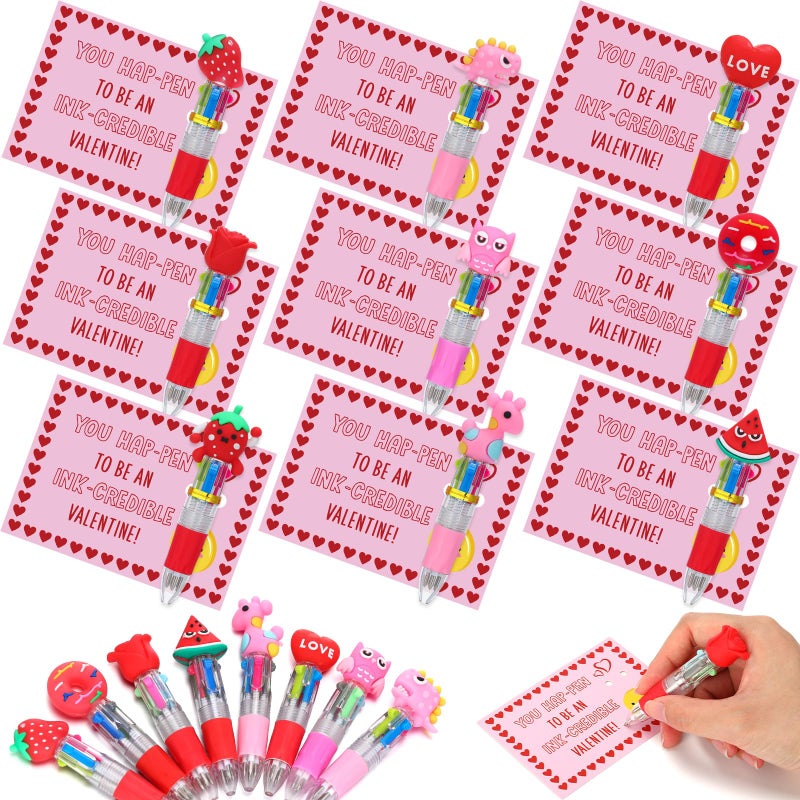 Tinlade 36 Set Valentines Day Multicolor Pen and Card Valentine's Day Classroom Exchange Gift with Greeting Card and Retractable Multicolored Pen - Image 1