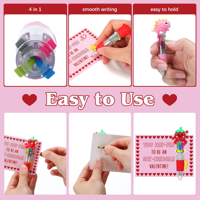 Tinlade 36 Set Valentines Day Multicolor Pen and Card Valentine's Day Classroom Exchange Gift with Greeting Card and Retractable Multicolored Pen - Image 3
