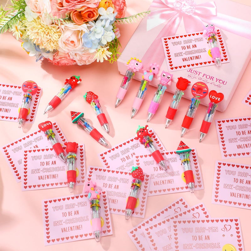 Tinlade 36 Set Valentines Day Multicolor Pen and Card Valentine's Day Classroom Exchange Gift with Greeting Card and Retractable Multicolored Pen - Image 4