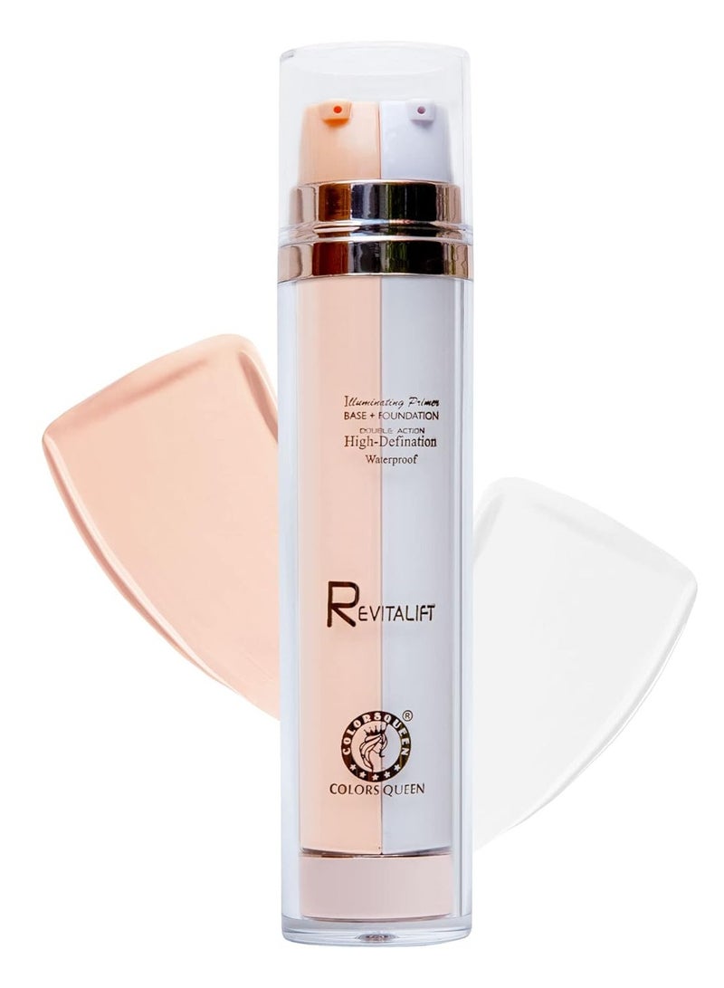 COLORS QUEEN Revitalift Illuminating Full Matte Lotion Primer Base Foundation High Definition Face Make Up 2 In 1 All Skin Type 01 Ivory - Image 1
