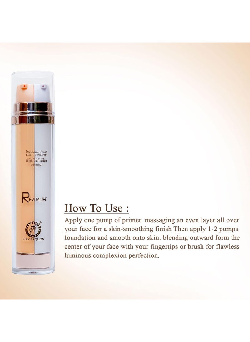COLORS QUEEN Revitalift Illuminating Full Matte Lotion Primer Base Foundation High Definition Face Make Up 2 In 1 All Skin Type 01 Ivory - Image 3