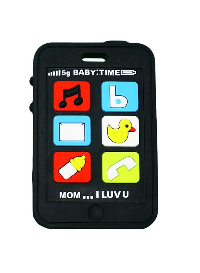 Silli Chews Cute Baby Teether Cell Phone Kids Pretend Play Toy Fake Phone For Babies Telephone Mobile Safe Silicone Teething Toy Infant Pain Relief Apple Black Smart Chatter ; Silly Chew Toy - Image 1