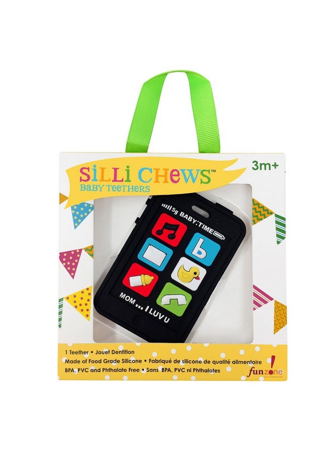 Silli Chews Cute Baby Teether Cell Phone Kids Pretend Play Toy Fake Phone For Babies Telephone Mobile Safe Silicone Teething Toy Infant Pain Relief Apple Black Smart Chatter ; Silly Chew Toy - Image 5