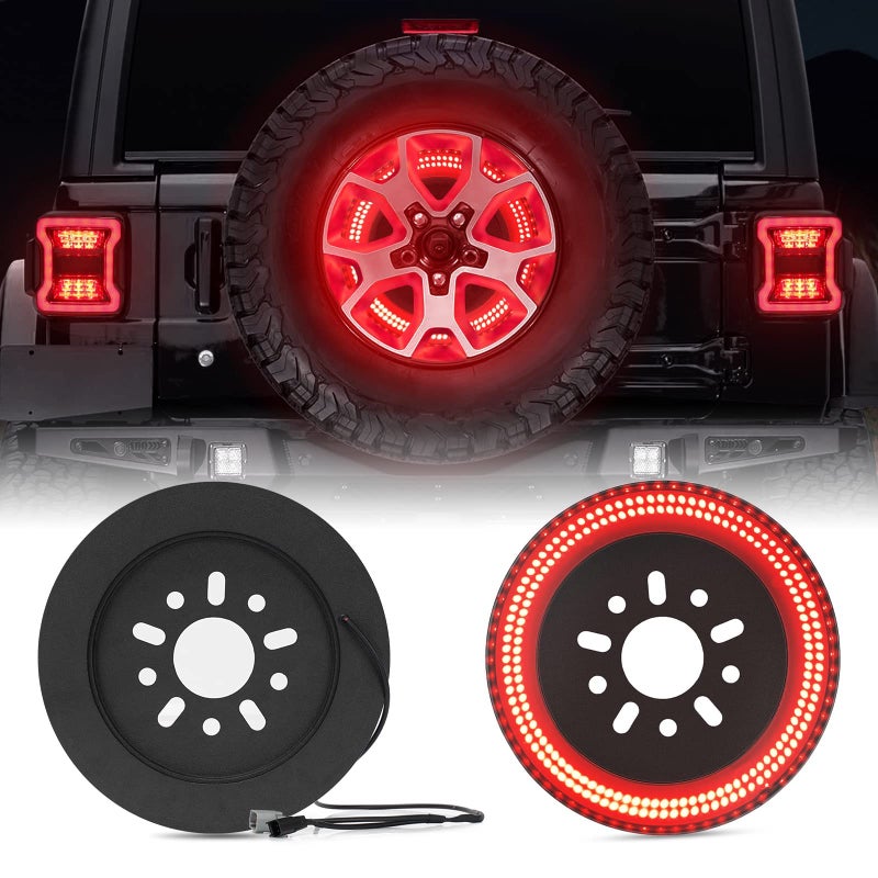 BORDAN Spare Tire Brake Light for Jeep Wrangler JL, Plug-and-Play 3rd Third Brake Light 3-Side LED Rear Ring Wheel Light Compatible with Jeep Wrangler 2018 2019 2020 2021 2022 2023 2024 2025 - Image 1