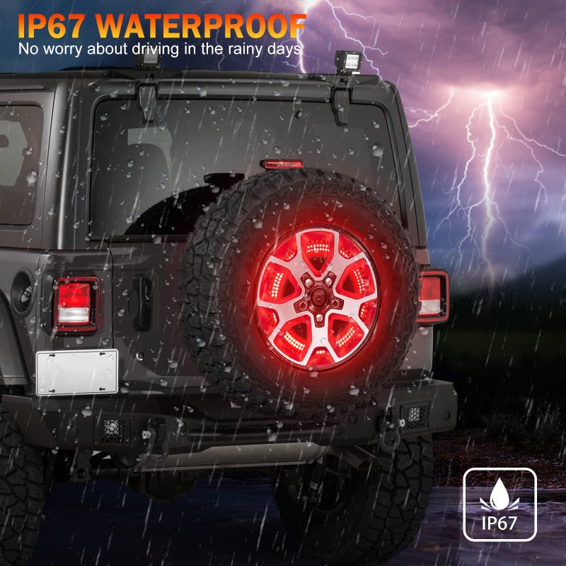 BORDAN Spare Tire Brake Light for Jeep Wrangler JL, Plug-and-Play 3rd Third Brake Light 3-Side LED Rear Ring Wheel Light Compatible with Jeep Wrangler 2018 2019 2020 2021 2022 2023 2024 2025 - Image 5