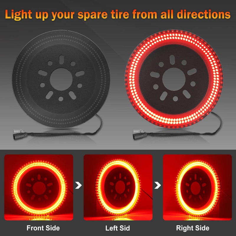 BORDAN Spare Tire Brake Light for Jeep Wrangler JL, Plug-and-Play 3rd Third Brake Light 3-Side LED Rear Ring Wheel Light Compatible with Jeep Wrangler 2018 2019 2020 2021 2022 2023 2024 2025 - Image 3
