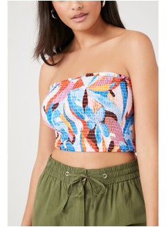 FOREVER 21 Tropical Print Smocked Tube Top  - Image 5