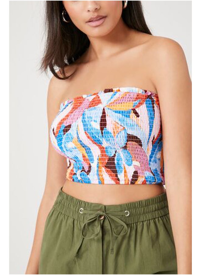 FOREVER 21 Tropical Print Smocked Tube Top  - Image 5