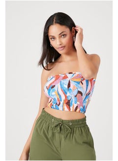 FOREVER 21 Tropical Print Smocked Tube Top  - Image 1