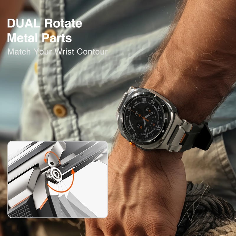 ULTIMAL Watch Band for Samsung Galaxy Watch Ultra 47mm(2025/2024) Compatible with Samsung Watch Strap Bands for Men Sport Bands for Watch Rugged Premium TPU & Metal (Black+Silver) - Image 4