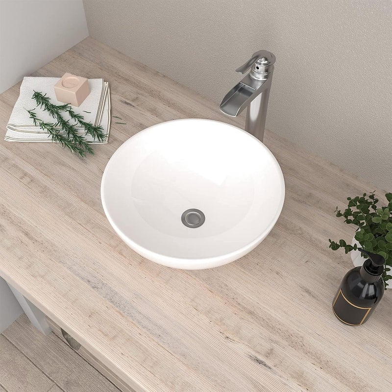 Mocoloo Oval Vessel Sink - 13'' x 13'' Bathroom Sink Countertop Oval Shape Small Ceramic Bathroom Sinks Above Counter White Porcelain Art Basin - Image 1