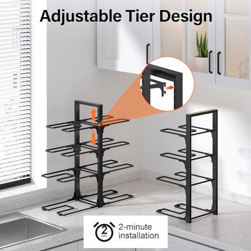 MUDEELA Pots and Pans Organizer under Cabinet 20.8" Height, Heavy Duty Adjustable Pot Pan Organizers inside Cabinet, 8-Tier Kitchen Cabinet Organizers and Storage for Big Stockpots, Heavy Cookware - Image 5