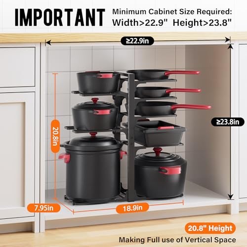 MUDEELA Pots and Pans Organizer under Cabinet 20.8" Height, Heavy Duty Adjustable Pot Pan Organizers inside Cabinet, 8-Tier Kitchen Cabinet Organizers and Storage for Big Stockpots, Heavy Cookware - Image 2