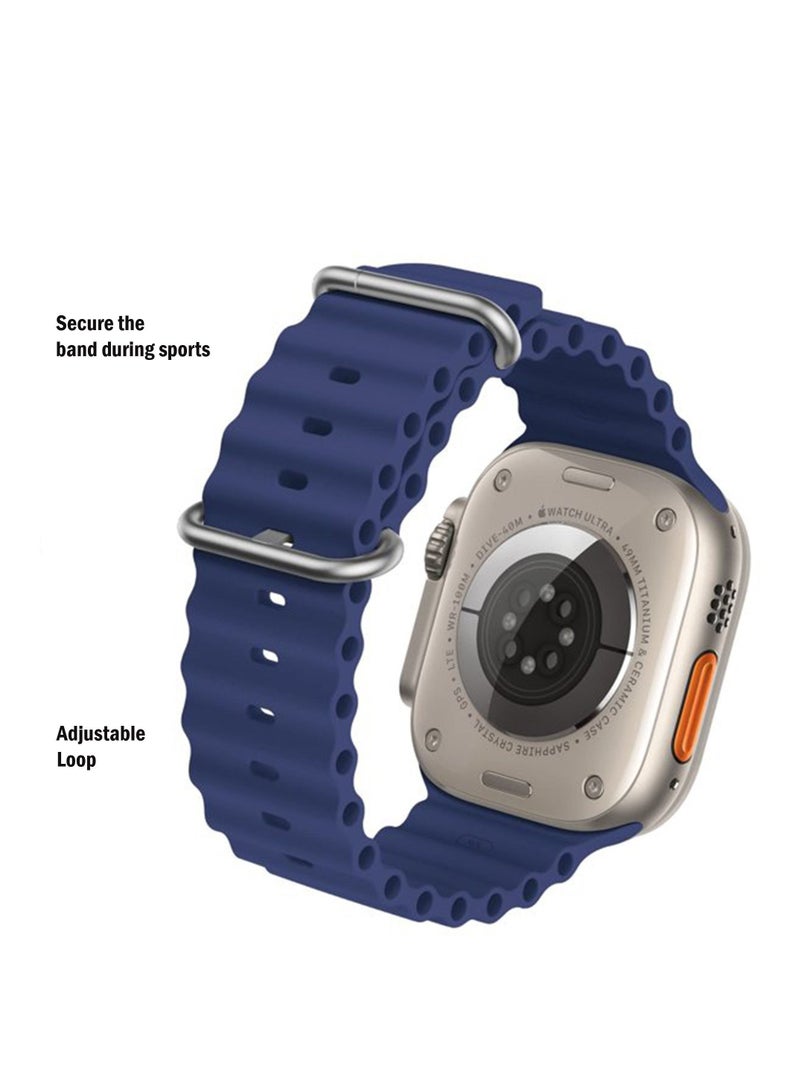 إيف حزام محيط من السيليكون متوافق مع سوار ساعة أبل 42 44 45 & 49 ملم أزرق - Image 2