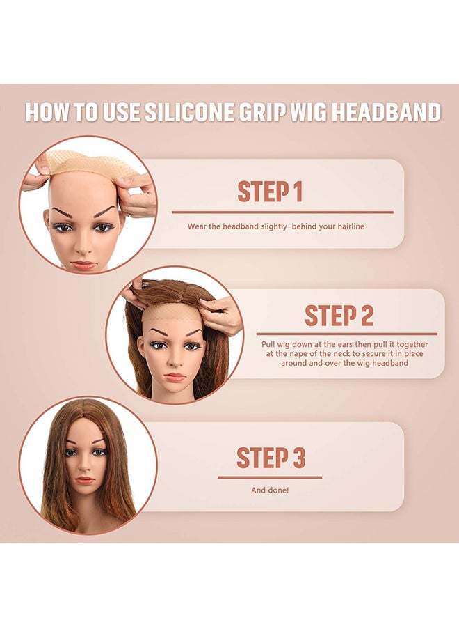2 Pcs Nude Silicone Non-Slip Wig Grip Band, Elastic Snatch-Proof Wig Fixing Headband Holder for Men & Women, Suitable for Sports & Yoga - Image 4
