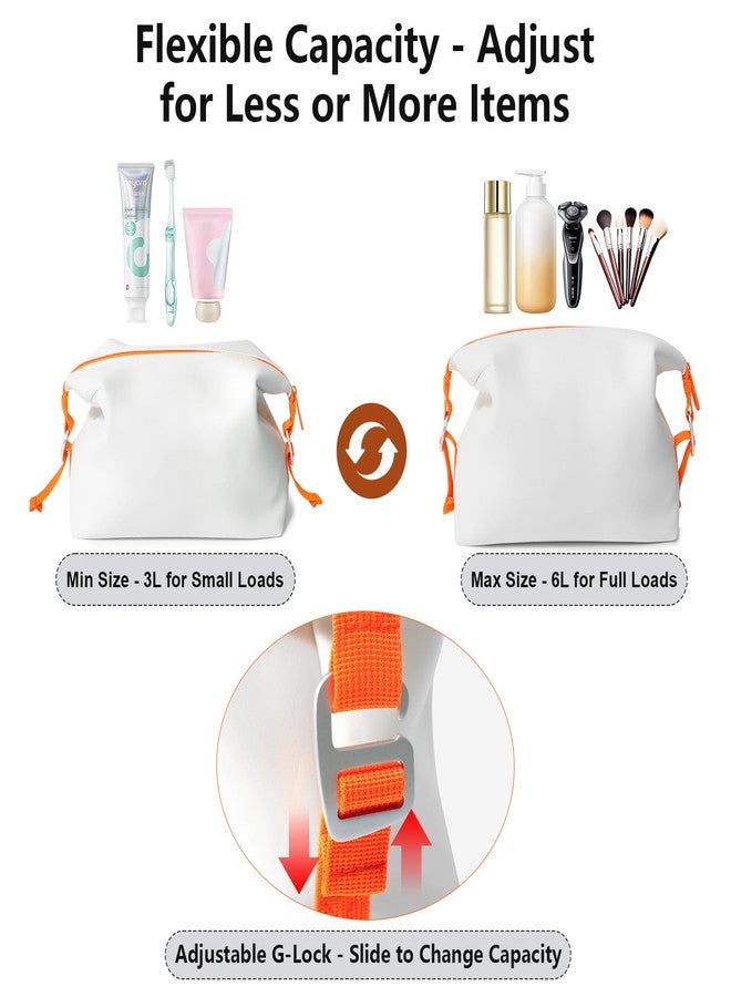 Vomgomfom 3L 6.5 Inch Silicone Toiletry Bag, Waterproof Leakproof Travel Cosmetic Organizer, Adjustable G-Buckle Compression Dopp Kit, Foldable Makeup Bag for Women & Men, White - Image 3