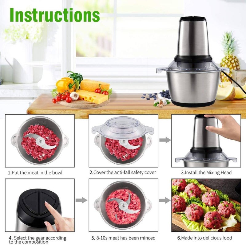 BAWALY Electric Meat Grinders with Bowl for Heavy Kitchen Food Chopper Meat VegetablesSlicer Garlic Slicer Dicer Food Processor 2L CHOPPER - Image 5