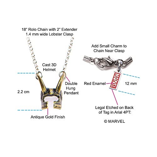 Marvel Comics Officially Licensed Marvel Comics Stainless Steel Unisex Adult Base Metal Loki Helmet Chain Pendant Necklace Antique GoldSilver One Size - Image 5