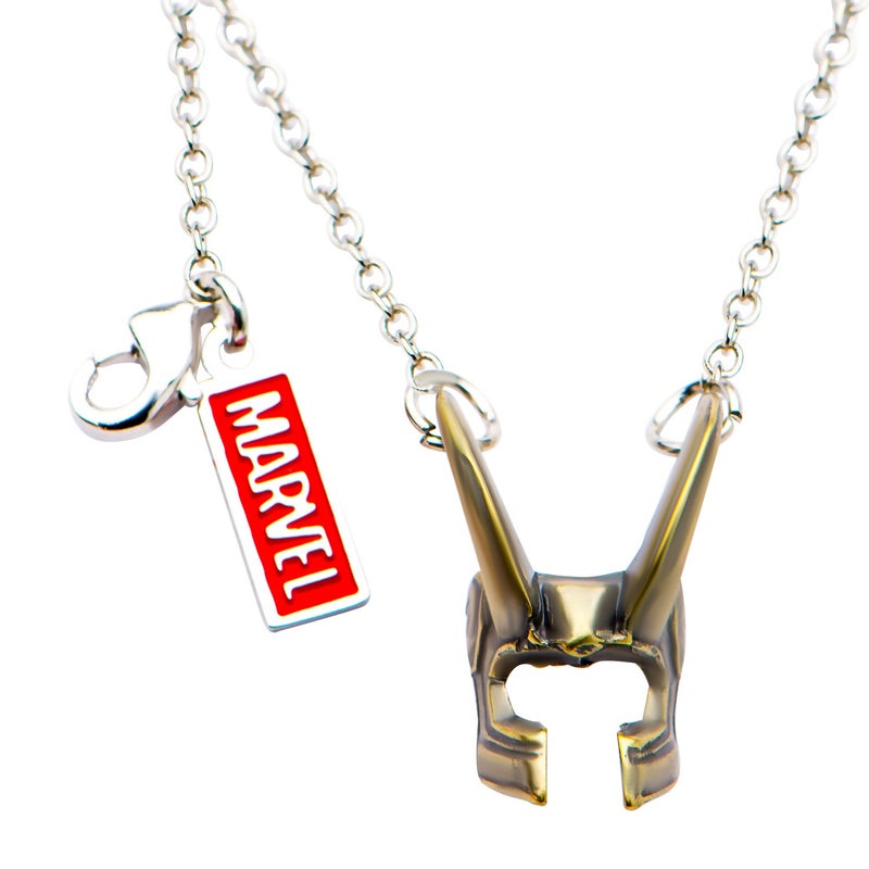Marvel Comics Officially Licensed Marvel Comics Stainless Steel Unisex Adult Base Metal Loki Helmet Chain Pendant Necklace Antique GoldSilver One Size - Image 4