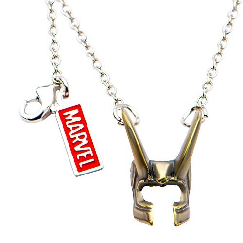 Marvel Comics Officially Licensed Marvel Comics Stainless Steel Unisex Adult Base Metal Loki Helmet Chain Pendant Necklace Antique GoldSilver One Size - Image 1