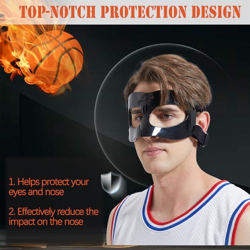 LENASETH Nose Guard for Broken Nose Baseball Softball Basketball Face Mask Adjustable Face Shield Masks with Padding Nose Guard Protects Nose and Eye from Injury for Men and Women Black - Image 2