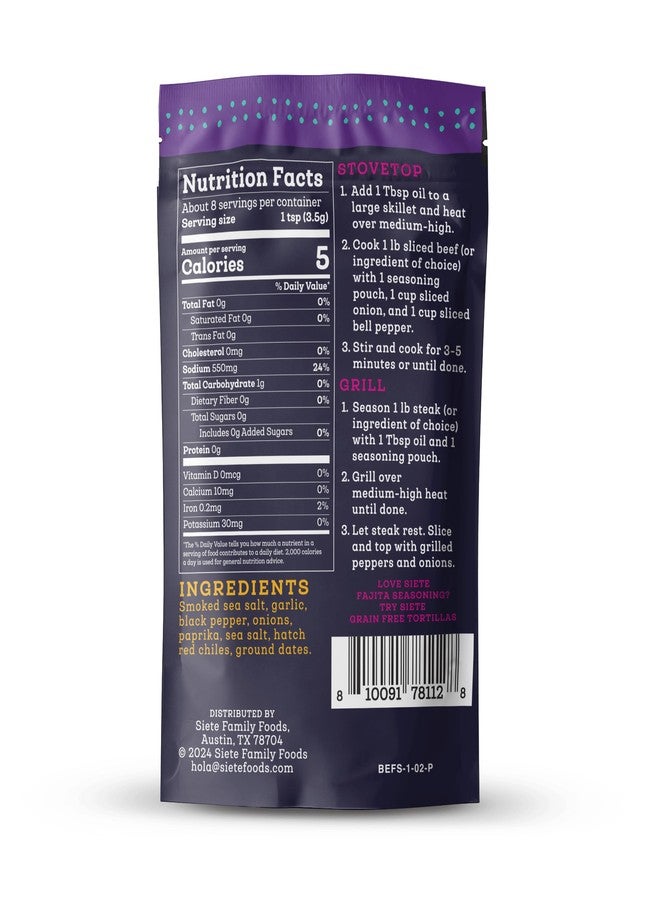 SIETE Beef Fajita Seasoning Mix | Seasoning for Beef, Shrimp, and Veggies | Gluten Free | Vegan | Non GMO | Whole30 Approved | 6 Packets (42 Servings) - Image 2