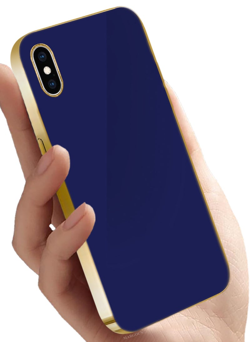 CATANES حافظة صلبة فاخرة مطلية بالكهرباء لجهاز iPhone X / XS - تصميم معدني فائق النحافة - أزرق/ذهبي - Image 1