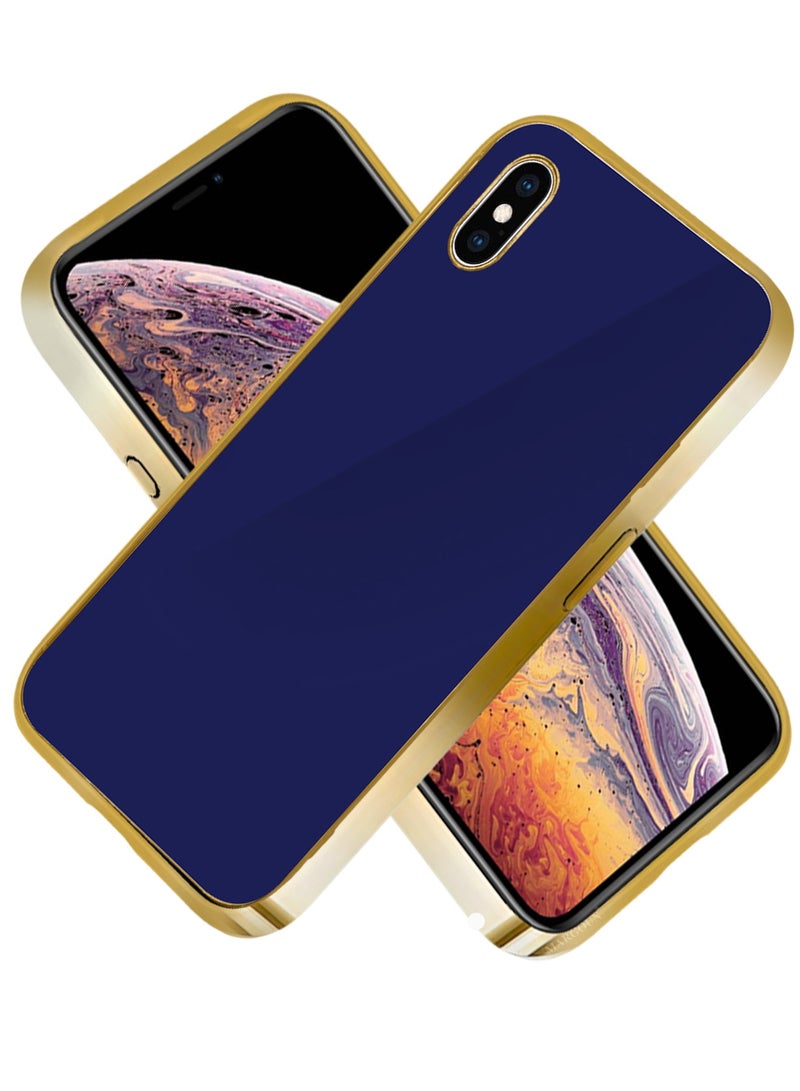 CATANES حافظة صلبة فاخرة مطلية بالكهرباء لجهاز iPhone X / XS - تصميم معدني فائق النحافة - أزرق/ذهبي - Image 3