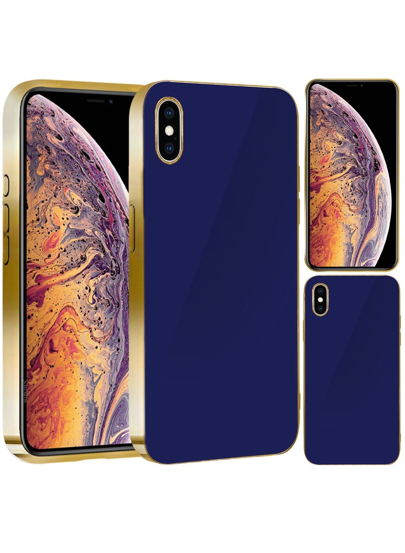 CATANES حافظة صلبة فاخرة مطلية بالكهرباء لجهاز iPhone X / XS - تصميم معدني فائق النحافة - أزرق/ذهبي - Image 5