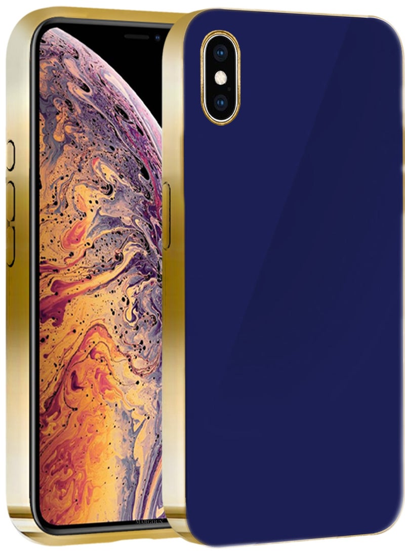 CATANES حافظة صلبة فاخرة مطلية بالكهرباء لجهاز iPhone X / XS - تصميم معدني فائق النحافة - أزرق/ذهبي - Image 2