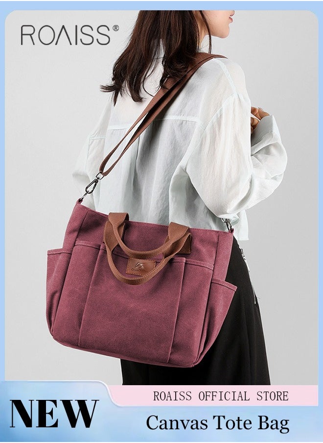 roaiss Women's Handbag Shopper Tote Bag Women's Canvas Satchel Handbags Shopping Shoulder Bag Casual Crossbody Bag Top-Handle Tote Bags Summer Beach Trendy Bag  - Image 2