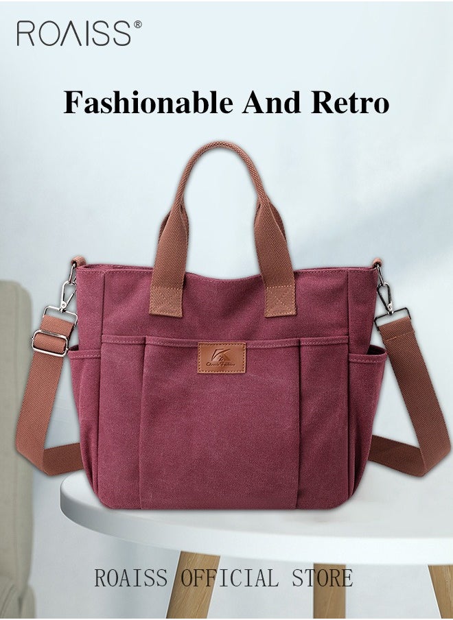 roaiss Women's Handbag Shopper Tote Bag Women's Canvas Satchel Handbags Shopping Shoulder Bag Casual Crossbody Bag Top-Handle Tote Bags Summer Beach Trendy Bag  - Image 3