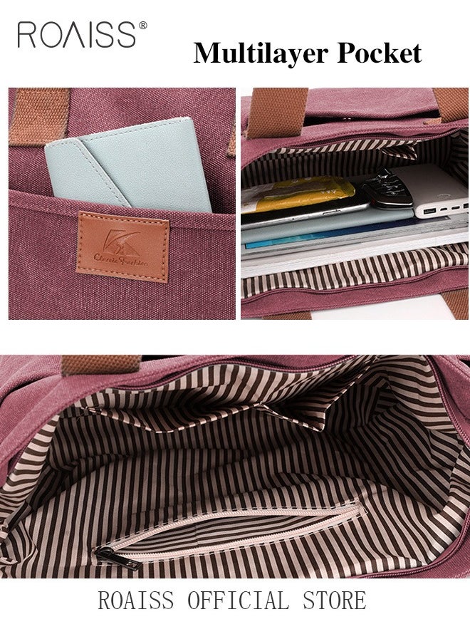 roaiss Women's Handbag Shopper Tote Bag Women's Canvas Satchel Handbags Shopping Shoulder Bag Casual Crossbody Bag Top-Handle Tote Bags Summer Beach Trendy Bag  - Image 4