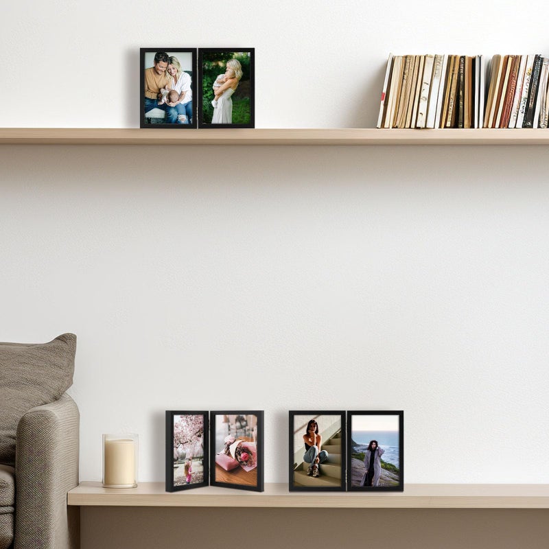 Space Art Deco 4x6 Double Hinged Picture Frame  2 Folding Picture Frames  Bifold Photo Frame with Glass  Stand Vertically on Desktop or Tabletop  Christmas Decorations  Black - Image 5