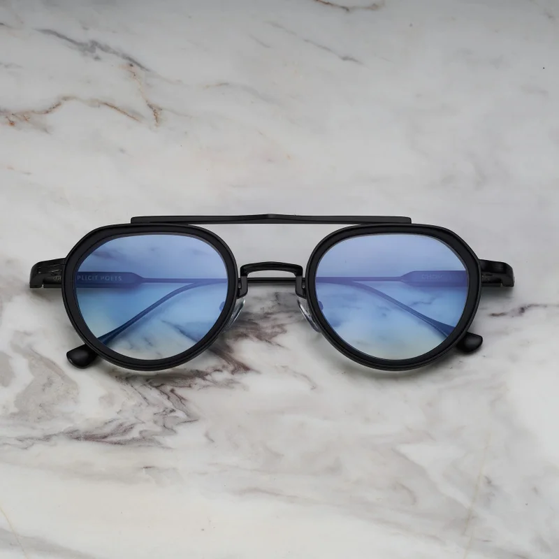 Explicit Poets Explicit Poets Unisex Tex Matt Black & Matt Black-Gradient Blue Stylish Sunglasses, A20EP2