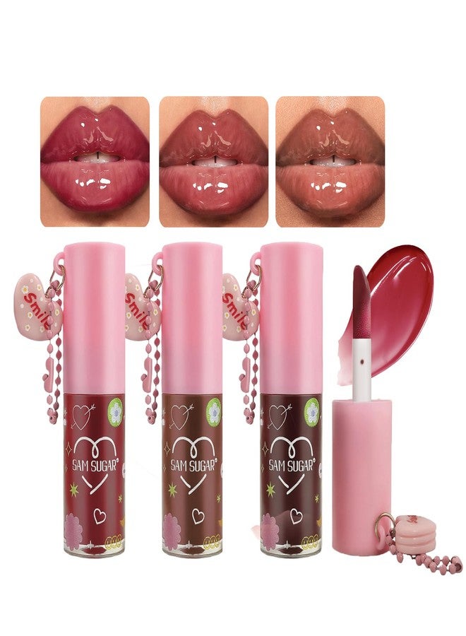 DENESTUP 3 Pcs Hydrating Gloss Set, Jelly Lip Tint Gloss Plumping Lip Gloss for Women Natural Moisturizing Shine Brown Lipgloss Glossy Liquid Lipstick (Multicolor) - Image 1