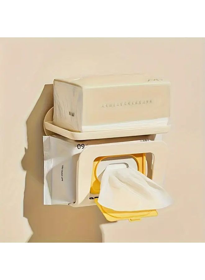 Cream Wall Mounted Wet Wipe Dispenser No Drill Required Easy Install - Image 1