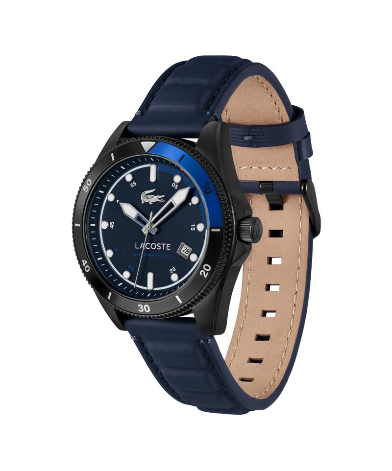 LACOSTE ساعة أوتوماتيكية للرجال بحالة من الفولاذ الأسود المطلي بالأيونات والألمنيوم الأسود على شكل دائري - Image 1