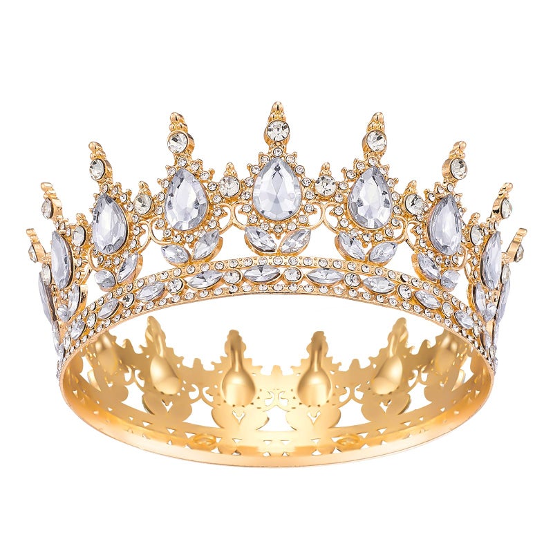 Queenship Crown for Women, Crystal Queen Crown for Birthday Costume Party Celebration, Gold - Image 1