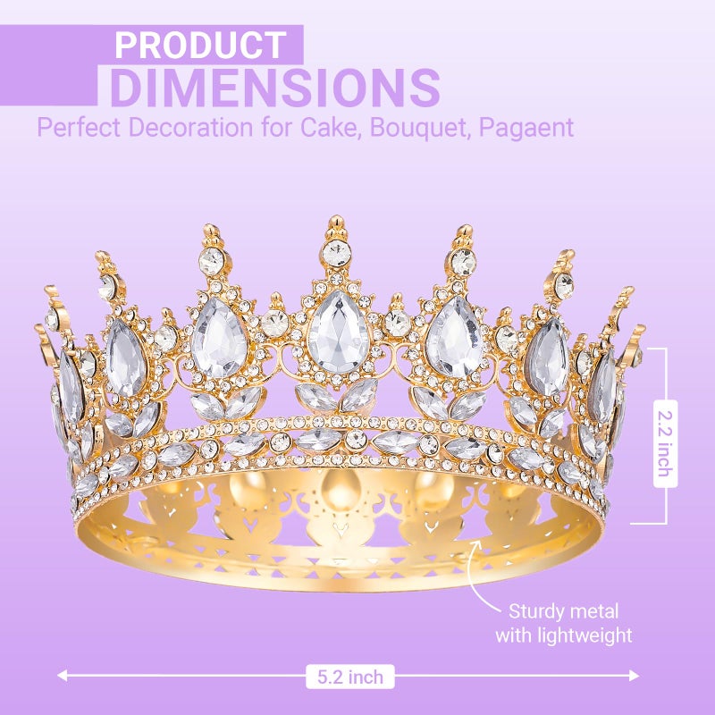 Queenship Crown for Women, Crystal Queen Crown for Birthday Costume Party Celebration, Gold - Image 2