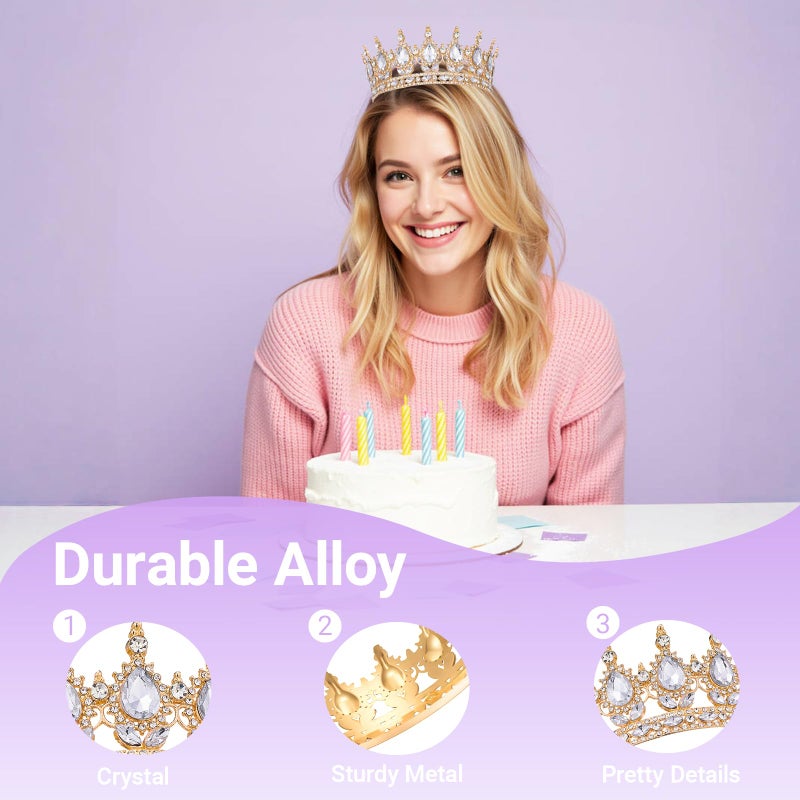 Queenship Crown for Women, Crystal Queen Crown for Birthday Costume Party Celebration, Gold - Image 3