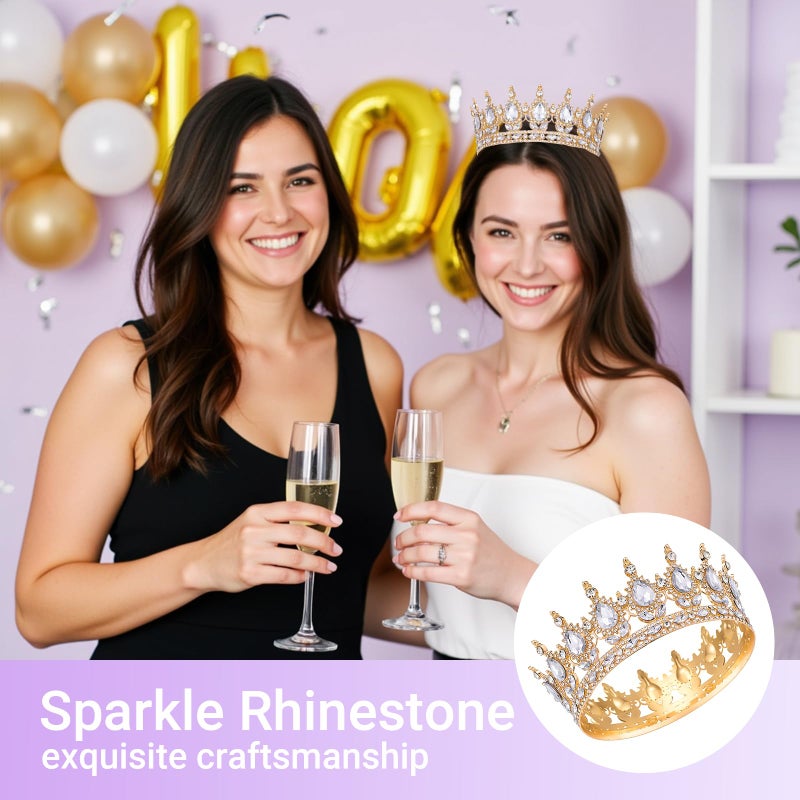 Queenship Crown for Women, Crystal Queen Crown for Birthday Costume Party Celebration, Gold - Image 5