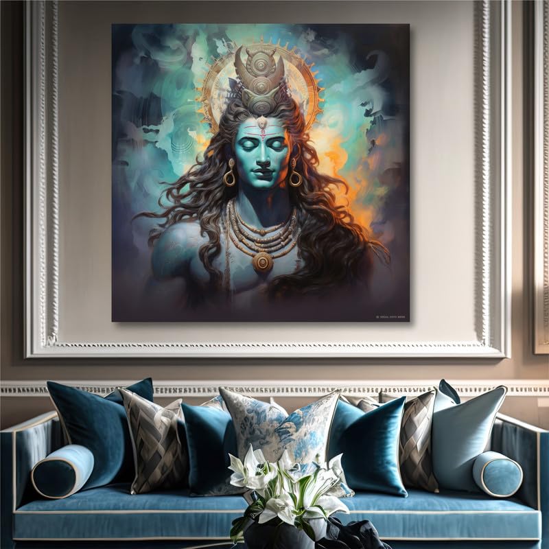 SAF paintings Wooden Framed Lord Shiva Canvas Wall Painting for Home Décor And Office||For Bedroom,Living Room Home wall and Office Interior 24X24Inch and Office CR-266 - Image 3