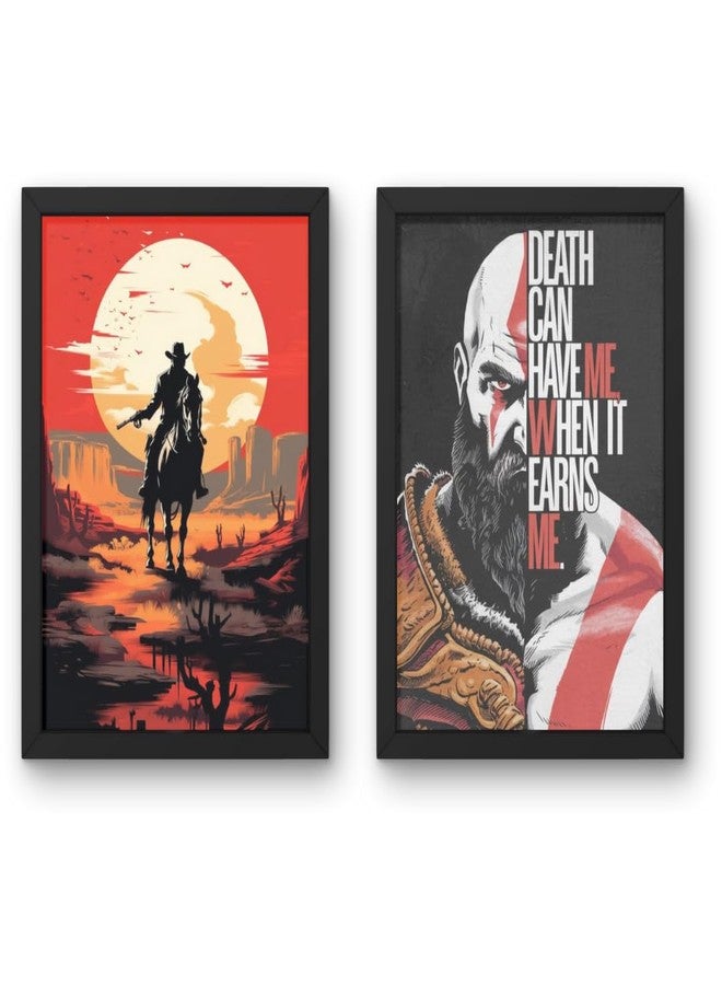 Rockery Frames مجموعة من ملصقين مؤطرين لألعاب الفيديو | God of War و Red Dead Redemption | ديكور جداري لغرفة الألعاب | ملصقات ألعاب الفيديو | ملصقات ألعاب الفيديو للاعبين وصالات الألعاب - Image 1