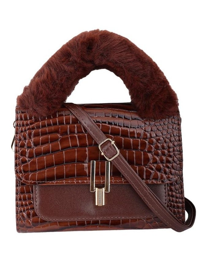 ZEVORA Handbags For Womens Fashion Top Handle Bag Purses Shoulder Tote Bags With Croco Pattern (Brown) - Image 1